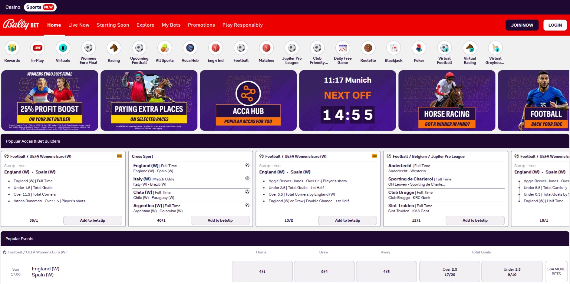 Bally Bet Live Casino Page