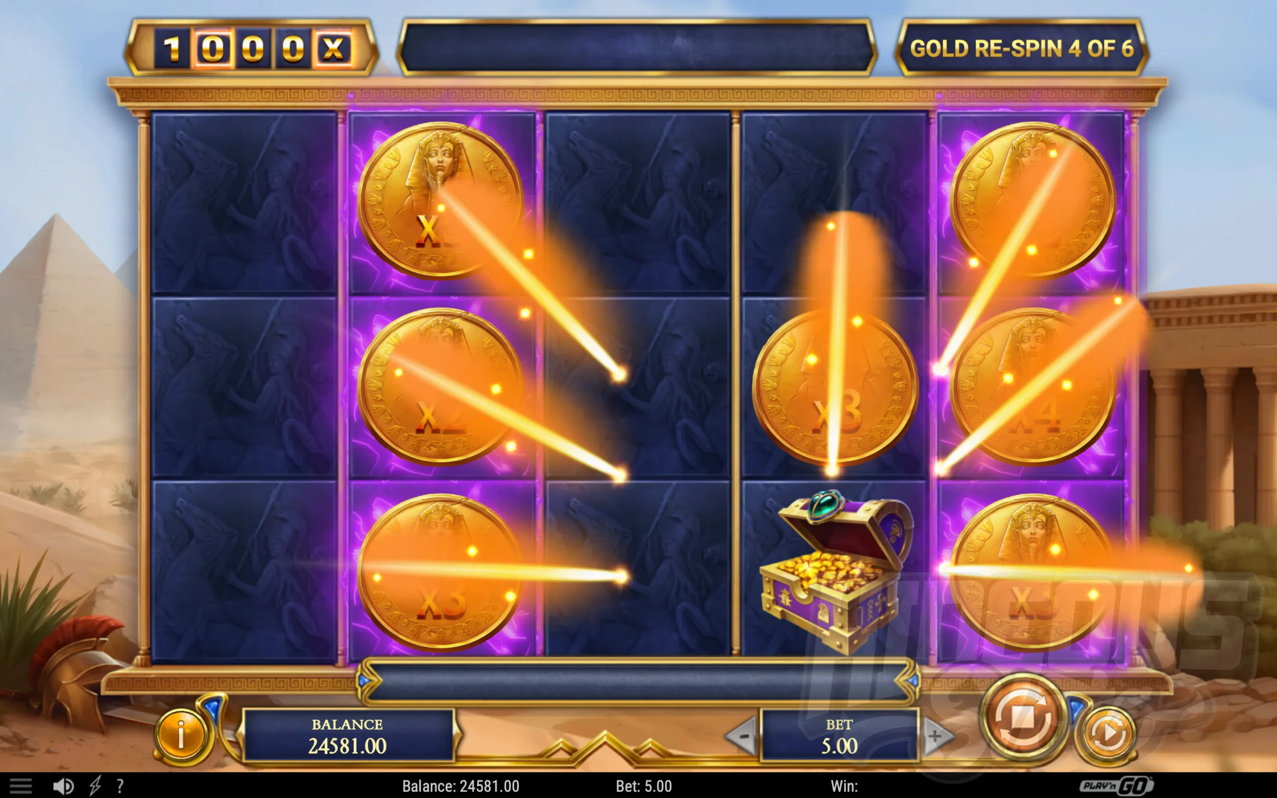 During Gold Re-Spins Gold Coin Chests Will Collect the Value of all Gold Coins on the Reels When They Land