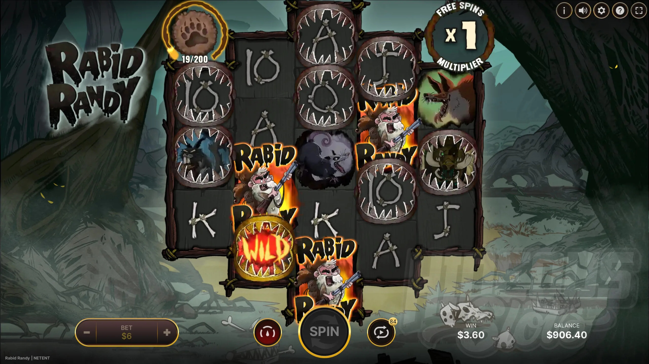 Land 3 Rabid Randy Symbols to Trigger Free Spins