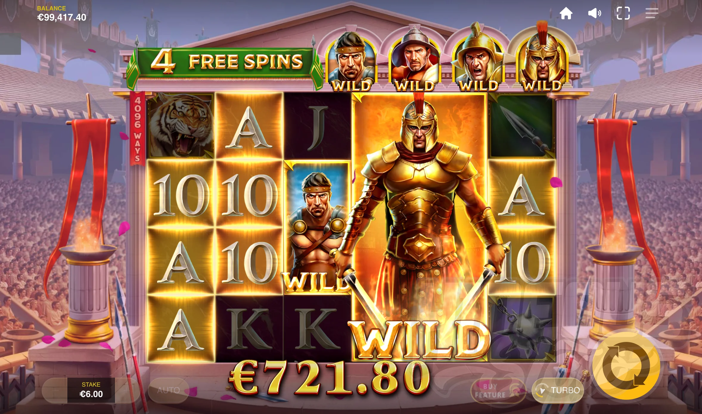 At Least 2 Gladiator Wilds are Guaranteed on Each Spin During Free Spins