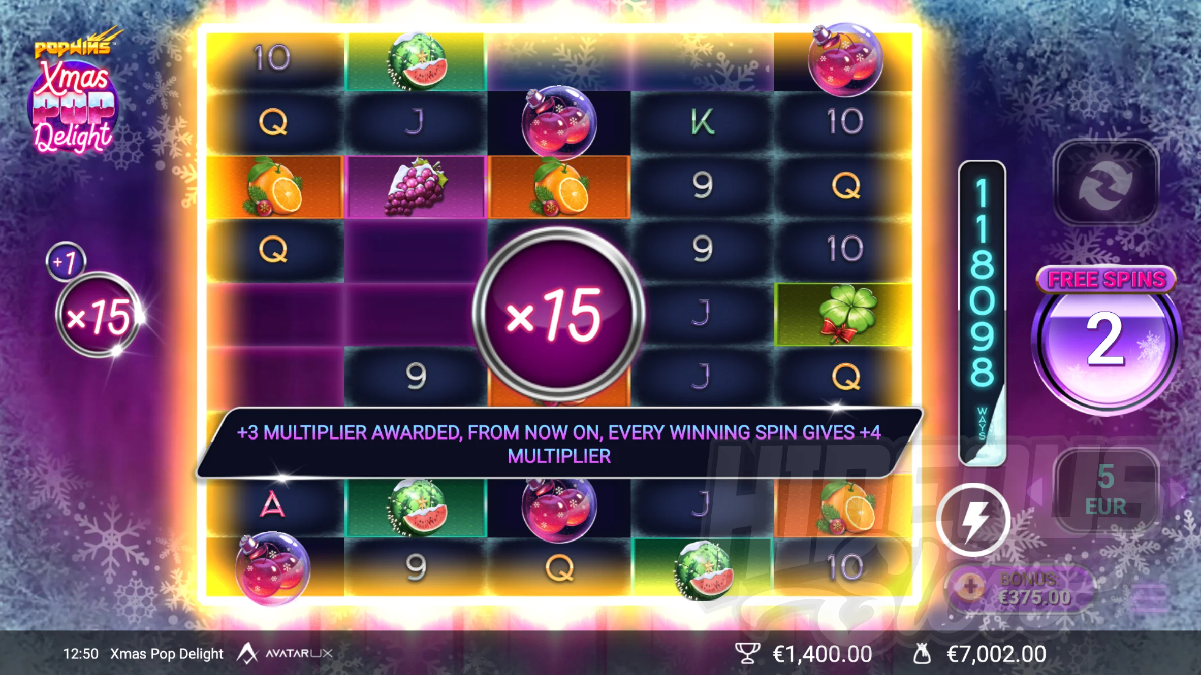 Fully Unlocking All Reels During Free Spins Awards an Additional +3 Multiplier, and an Additional +4 Multiplier For Every Future Winning Pop Round