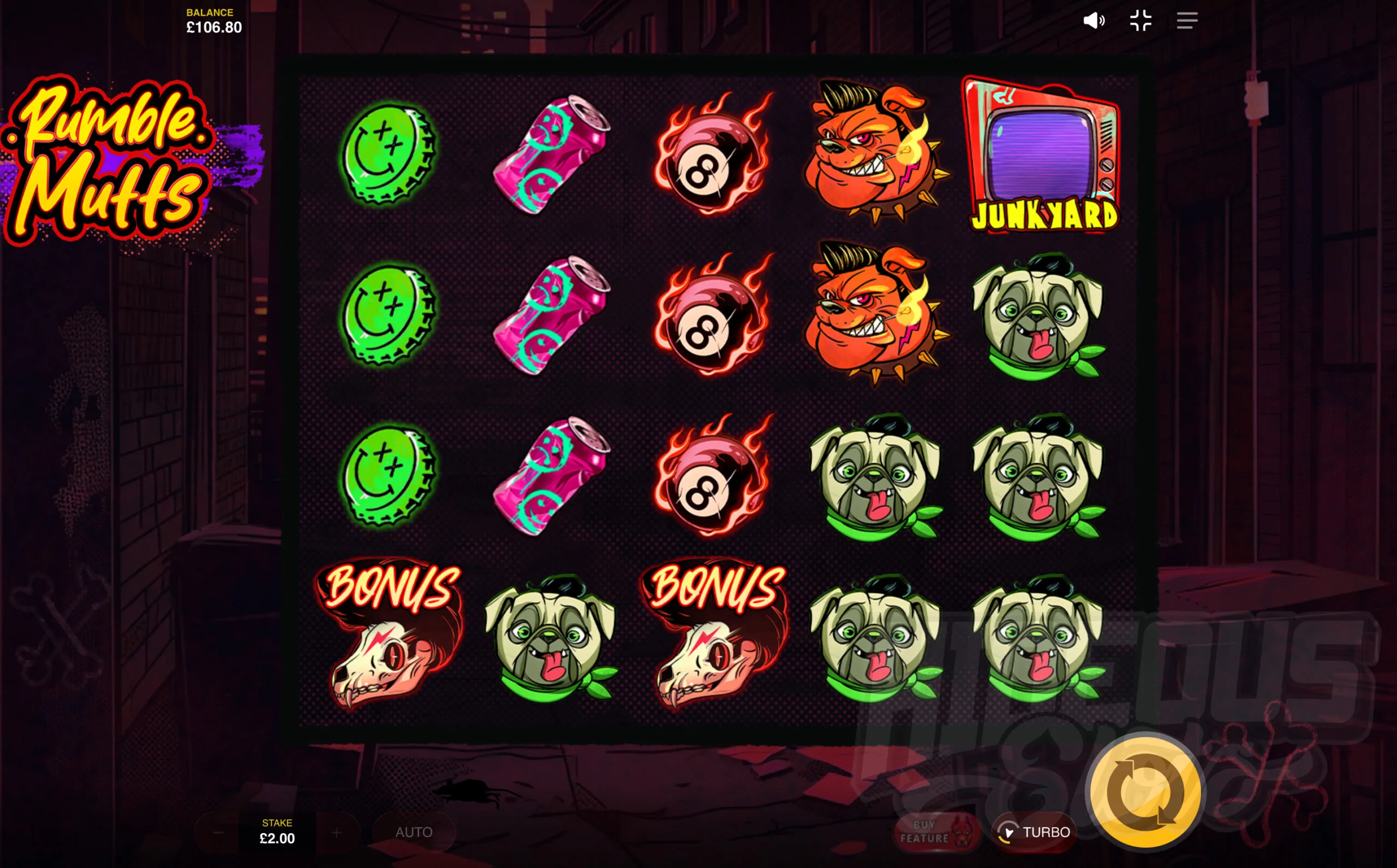 Land 2 Bonus Symbols and 1 Junkyard Symbol to Trigger the Junkyard Bonus