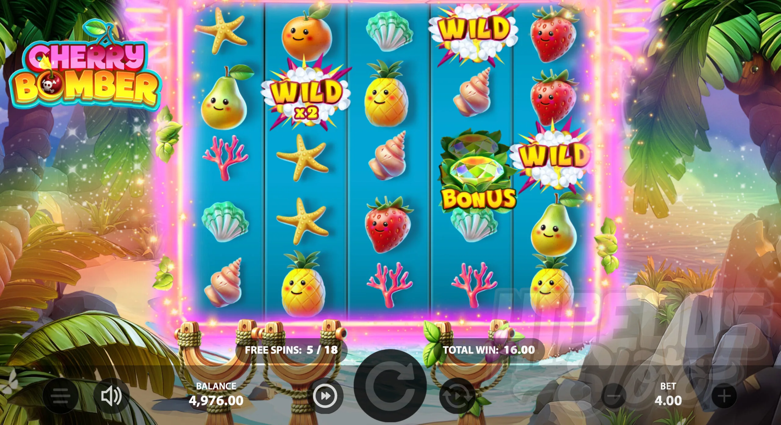 During Free Spins, Landing a Bonus Symbol on the Reels Activates or Enhances the Slingshot Feature