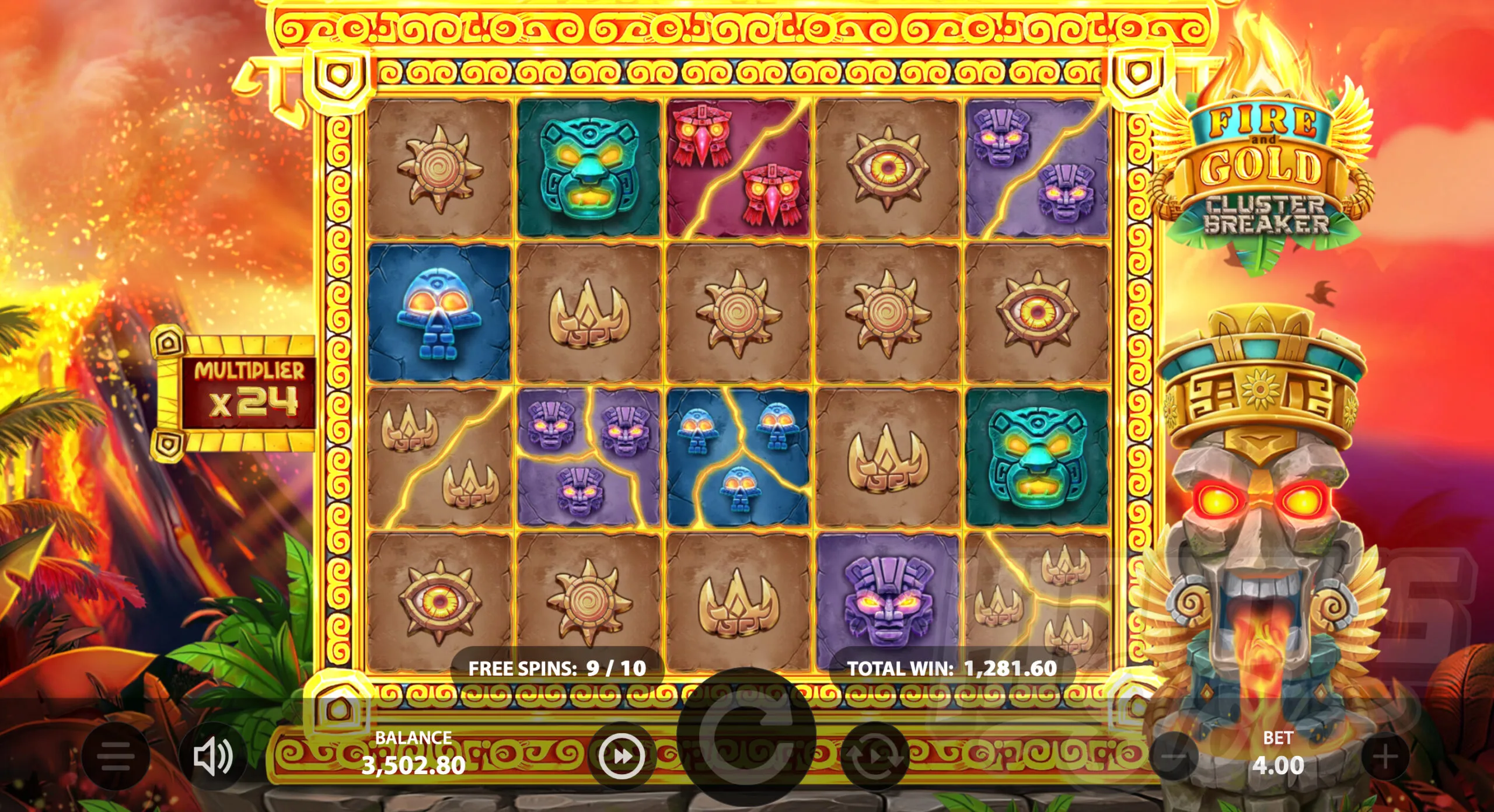 Fire and Gold Cluster Breaker Super Free Spins Bonus