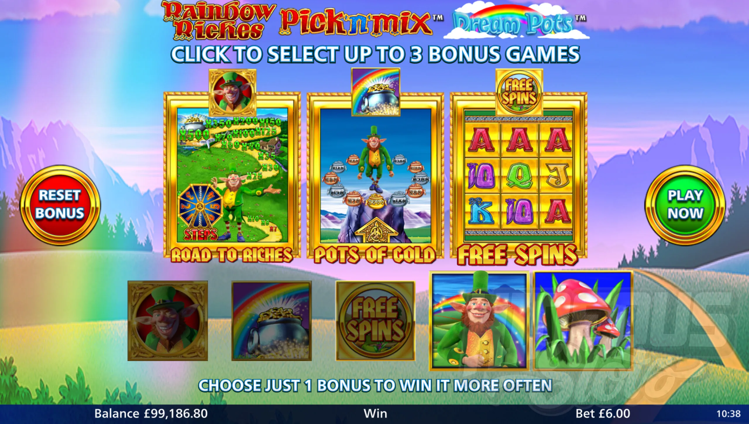 Before Playing Rainbow Riches Pick 'n' Mix Dream Pots, Players Can Choose to Activate up to 3 Bonus Games