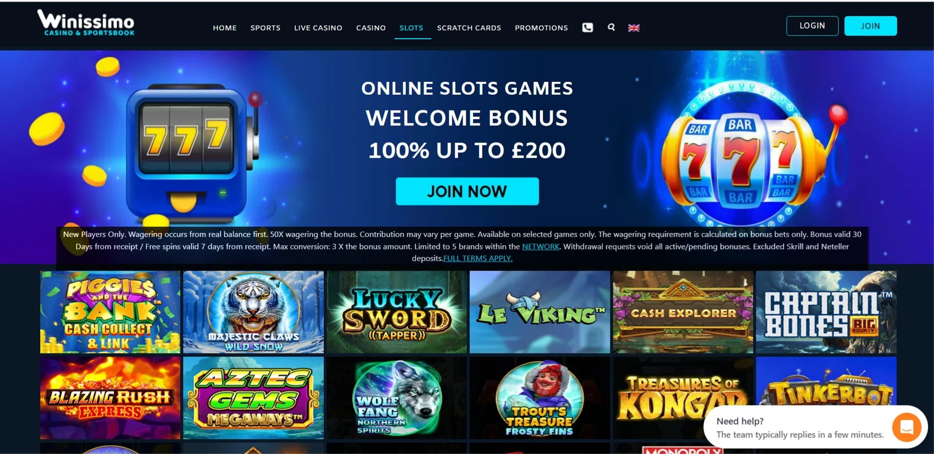 Winissimo Slots Page