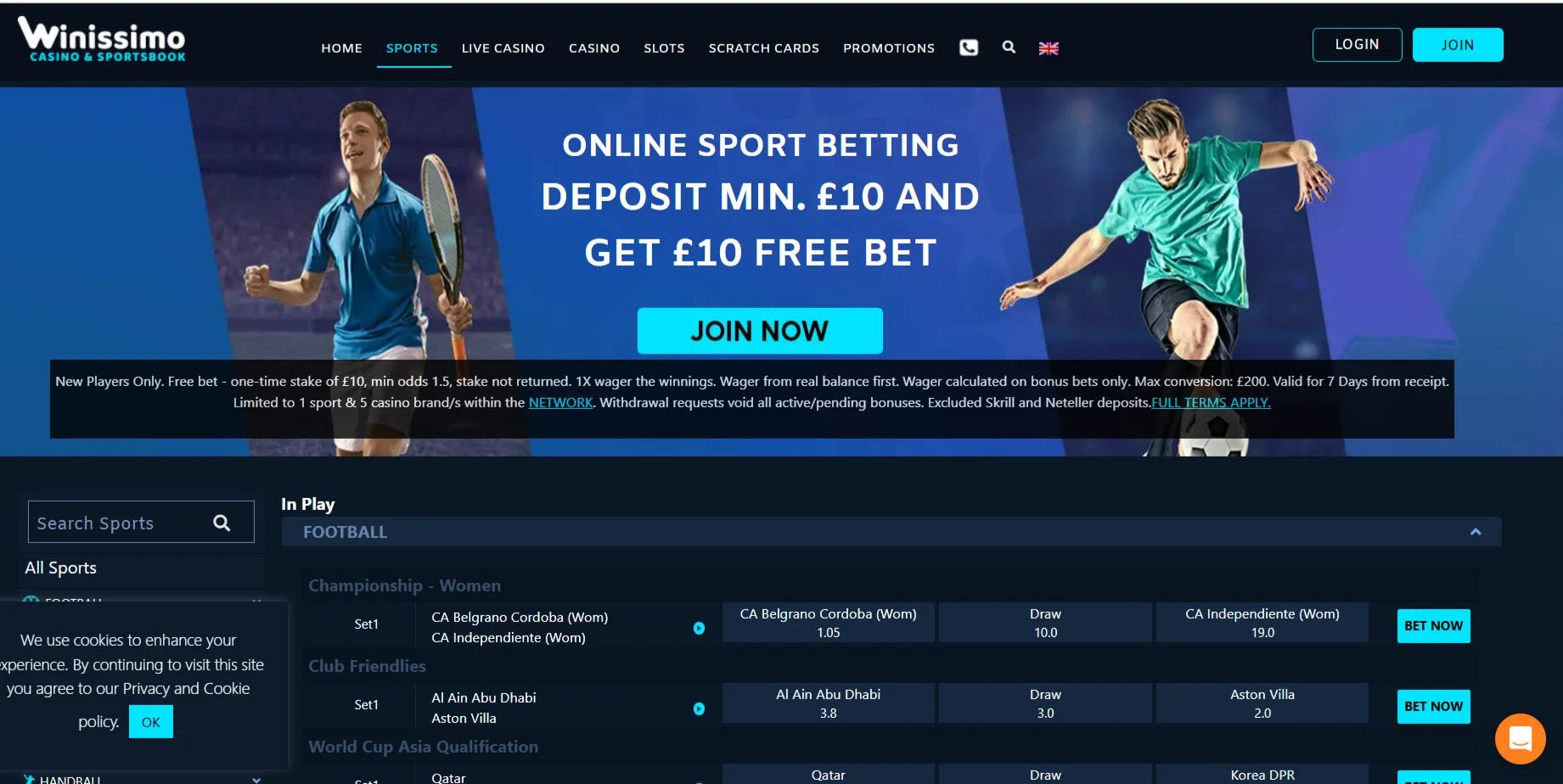 Winissimo Sportsbook Page