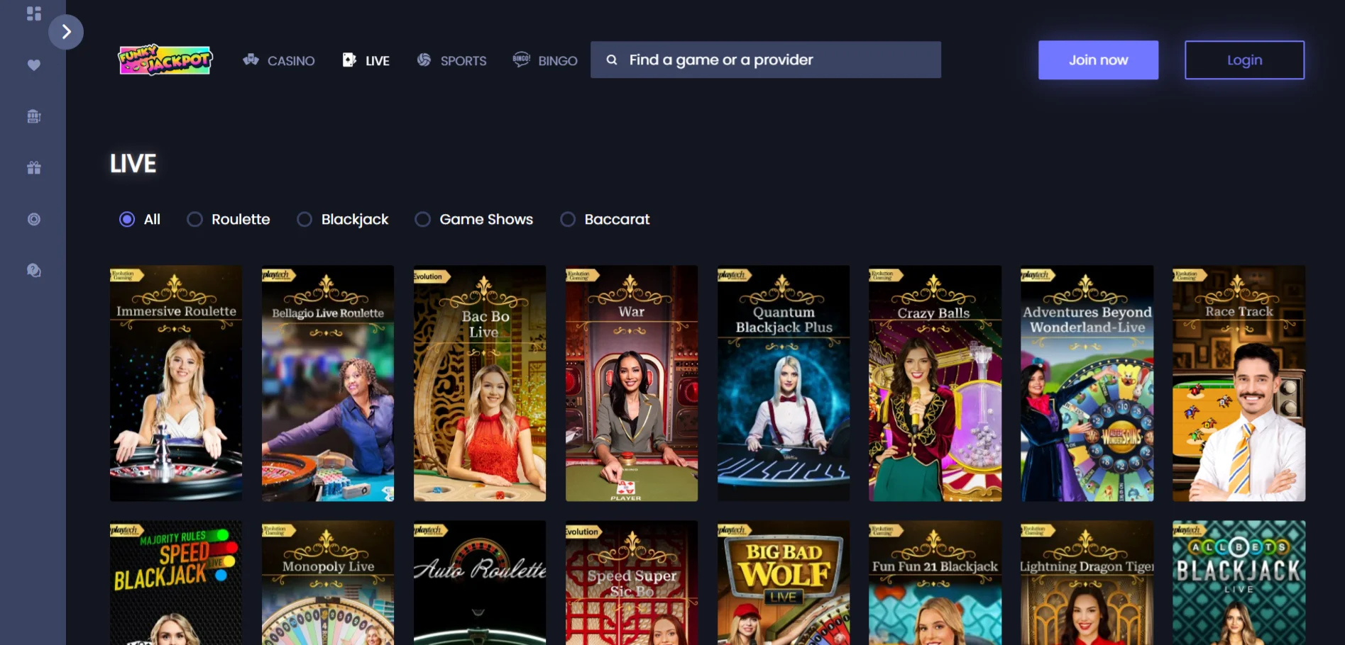 FunkyJackpot Live Casino