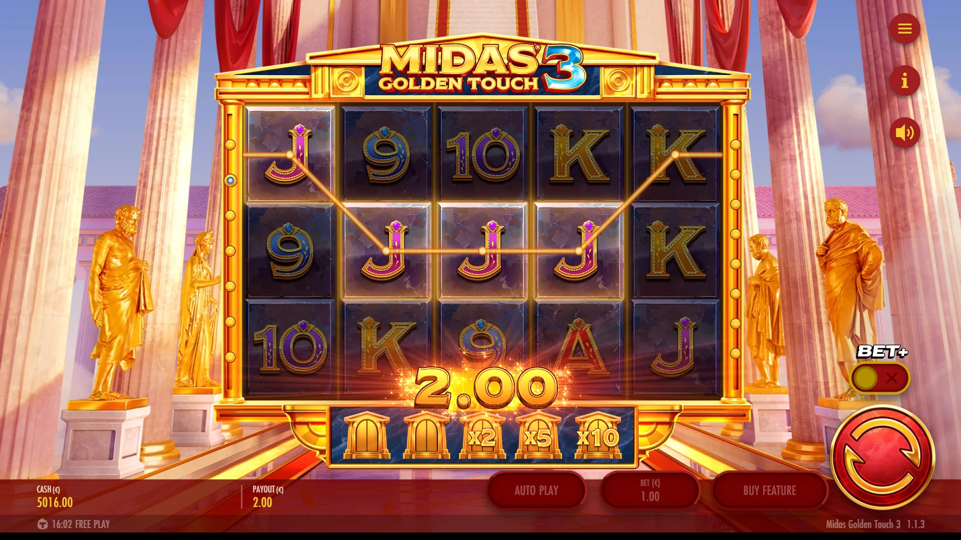Midas Golden Touch 3 offers 15 fixed ways to win
