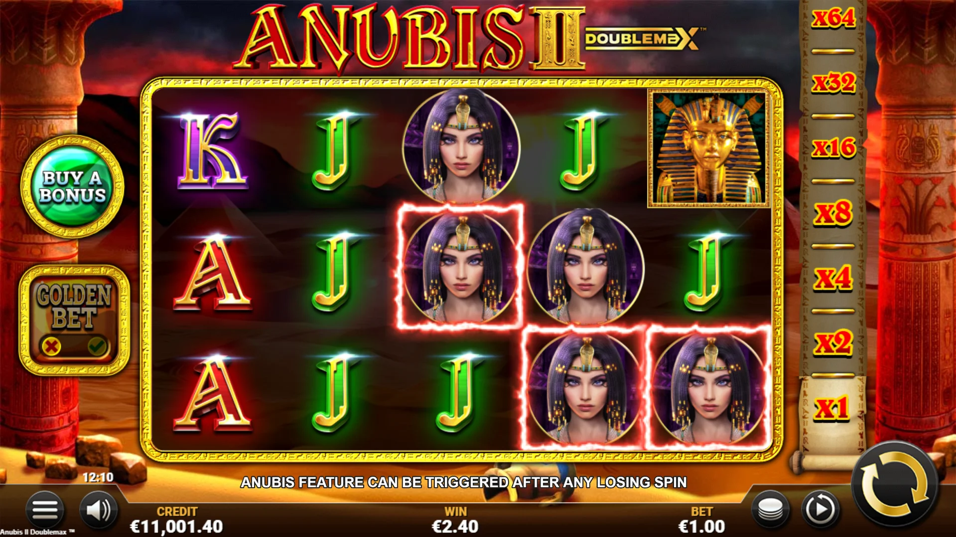 Anubis 2 DoubleMax offers pay-both-ways and 20 fixed paylines