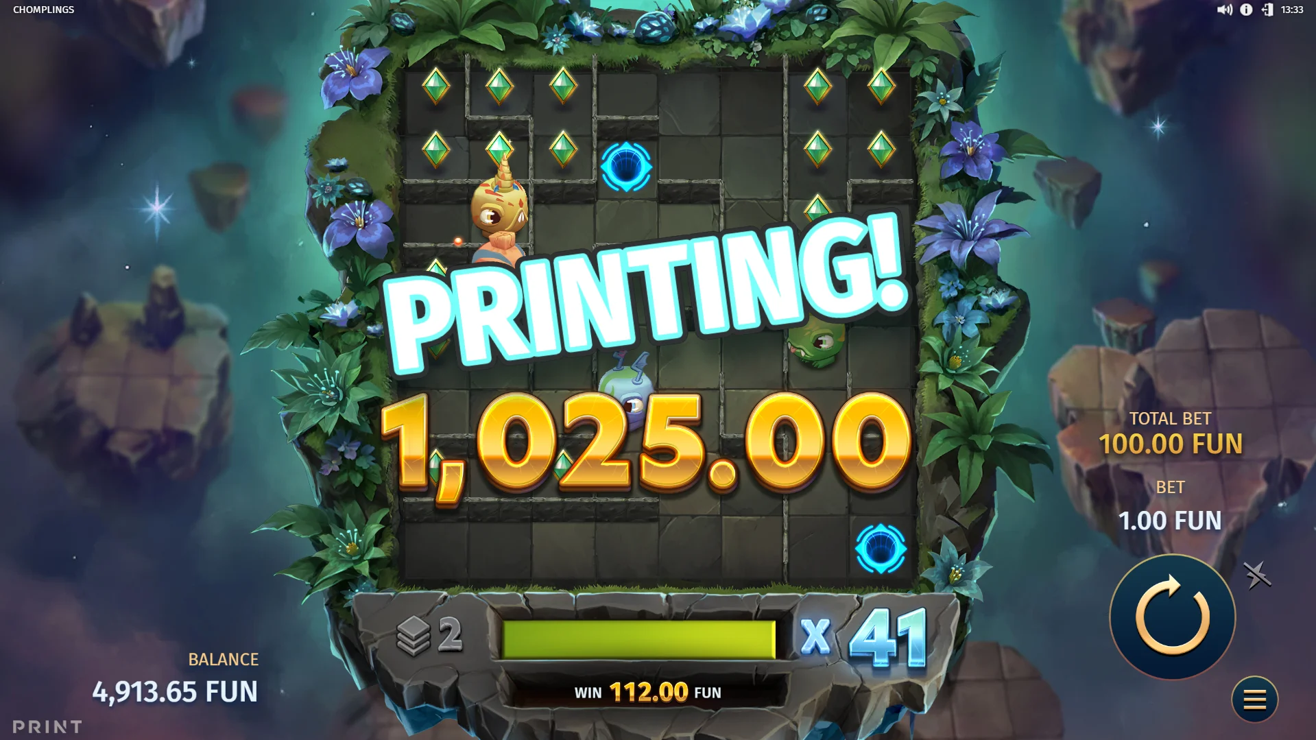 Clear a grid of all gems for a new grid to generate, leading to big wins