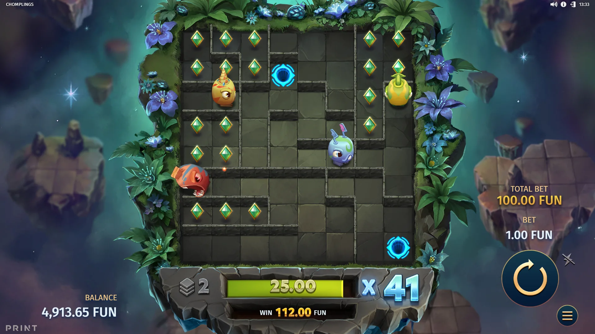 When Chomplings engulf one another, a feature is awarded to enhance the game round