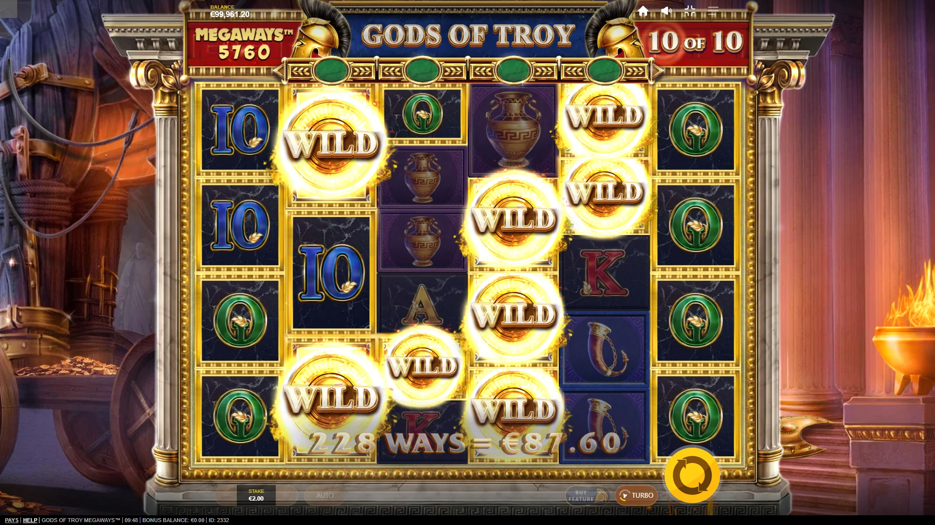 The 10th cycle spins adds all collected shields to their reels as Wild symbols