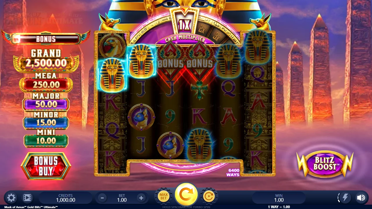 Mask of Amun Gold Blitz Ultimate offers 6,400 ways to win
