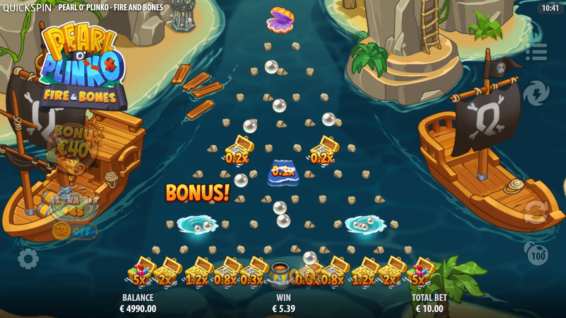 Each ball landing in a Prize Pocket awards an instant win with Bonus Pockets awarding bonus drops