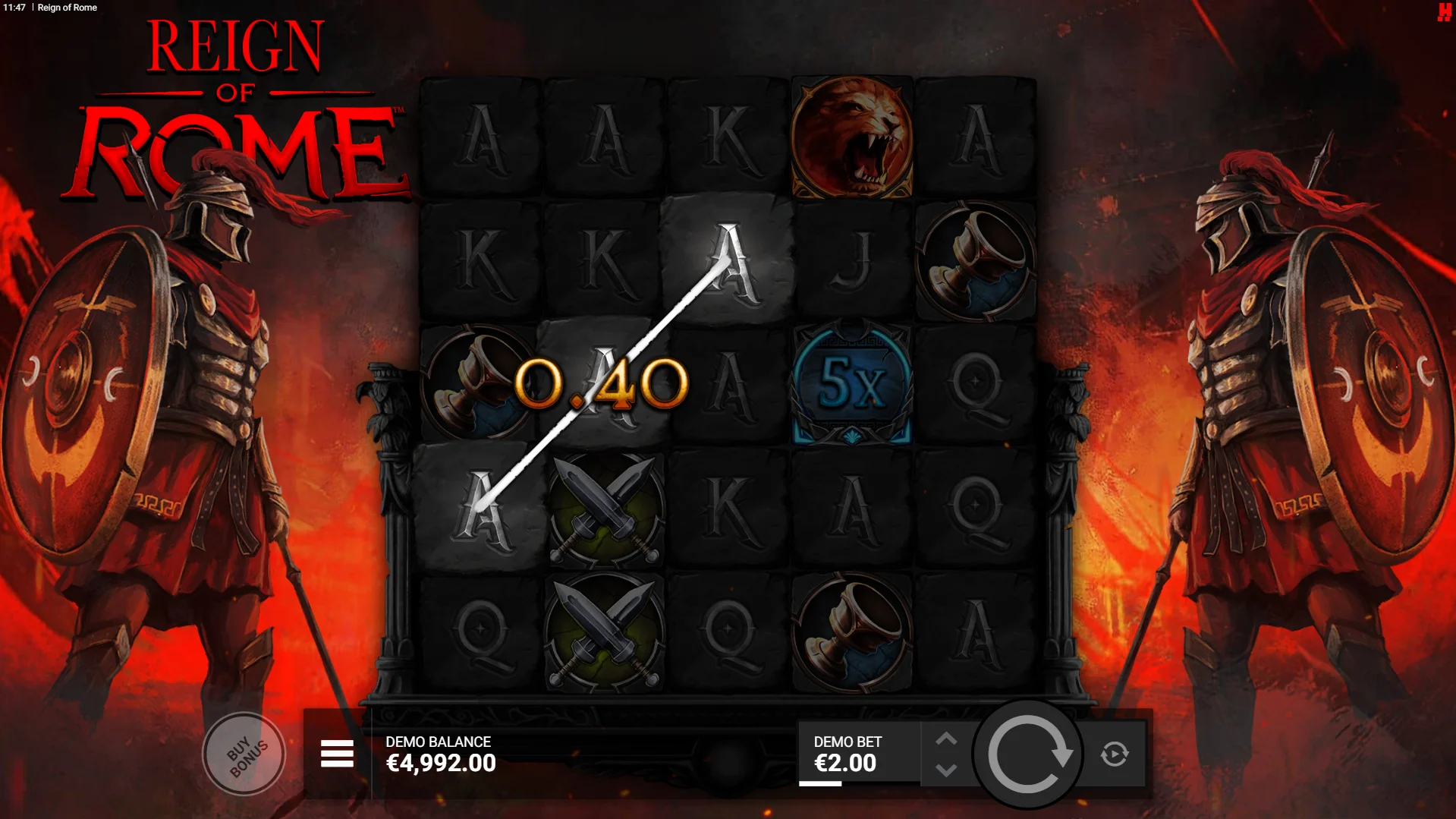 Reign of Rome offers players 19 fixed paylines