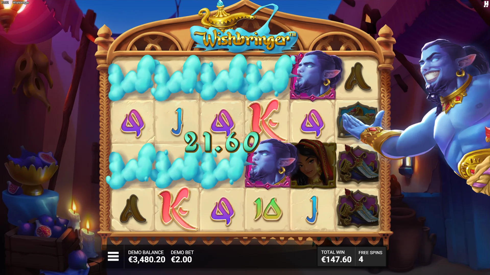 The Free Spins bonus offers an increased chance of landing Genie symbols for bigger wins