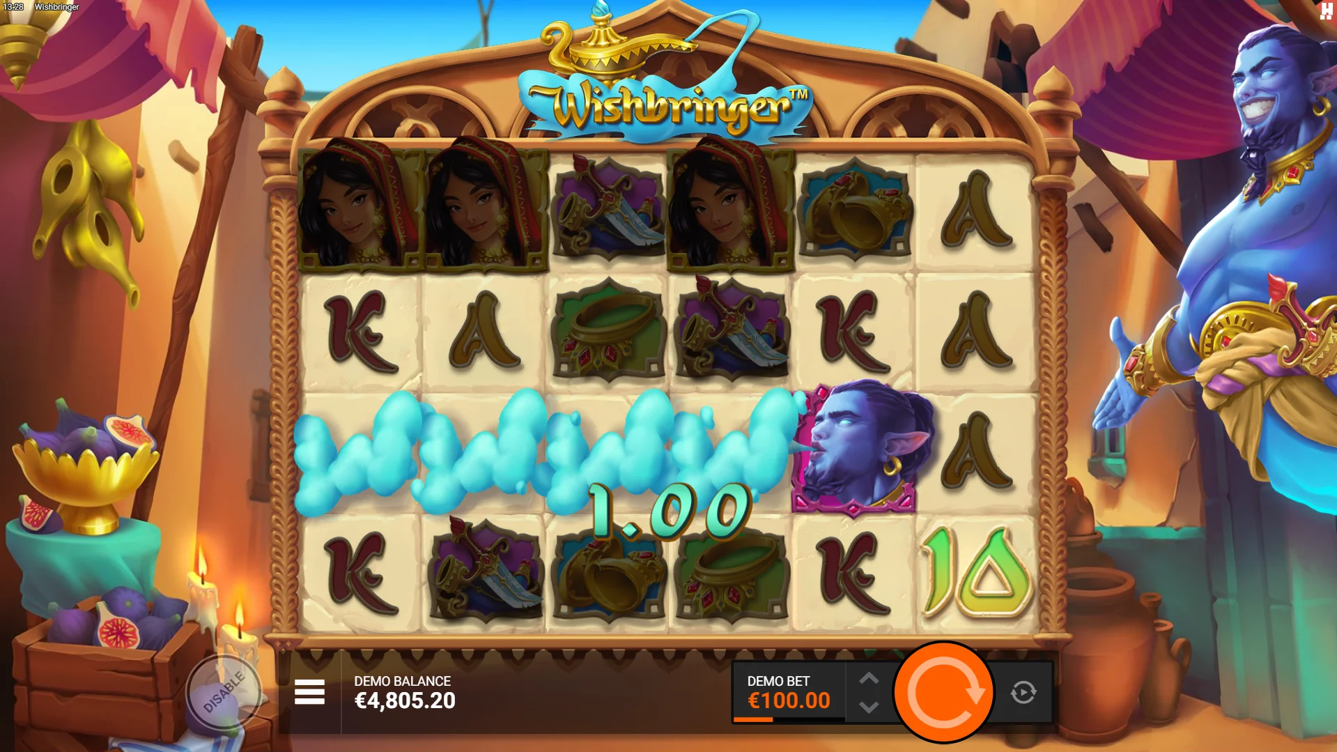 Land the Genie symbol to see Wild symbols expand across the reel