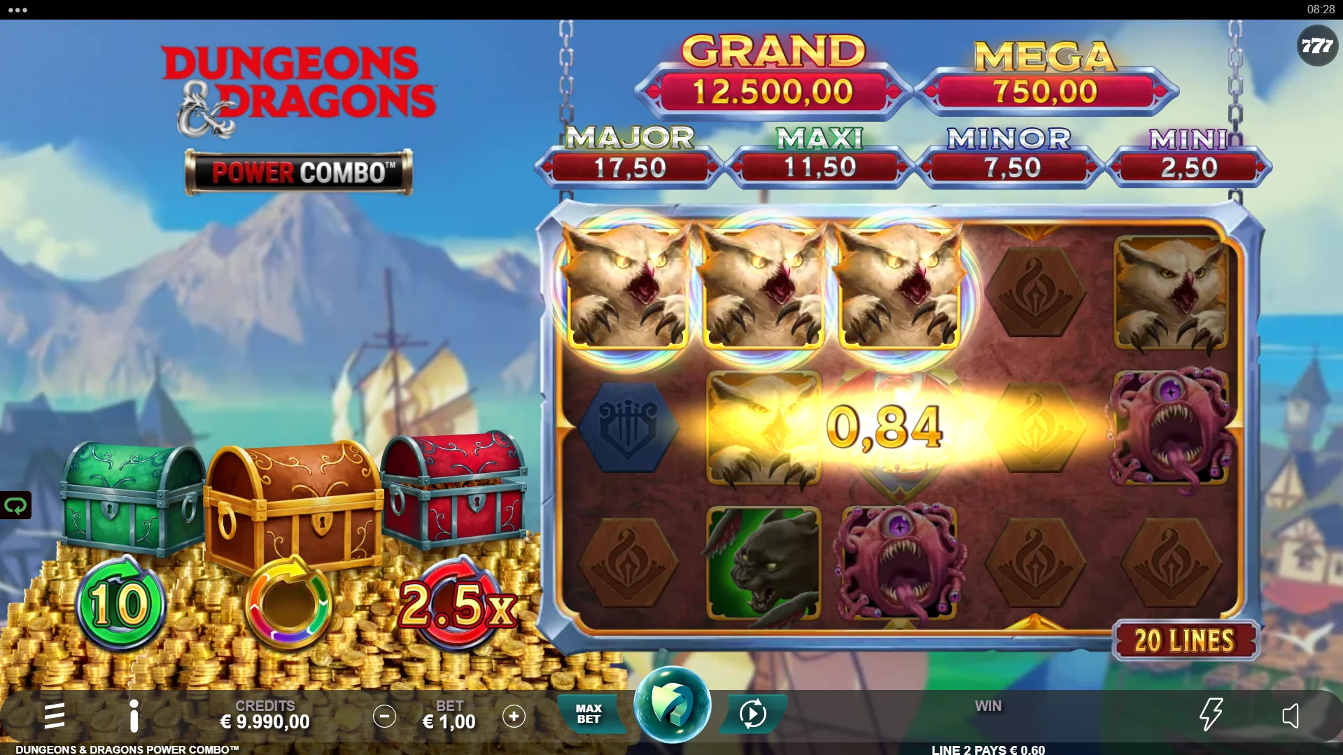 Dungeons & Dragons Power Combo offers players 20 fixed paylines