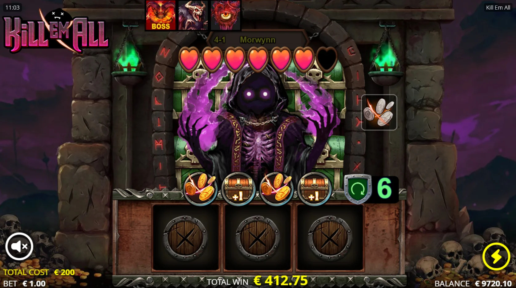 Up to 4 Level Up features are available during Dungeon Domination Spins to enhance play