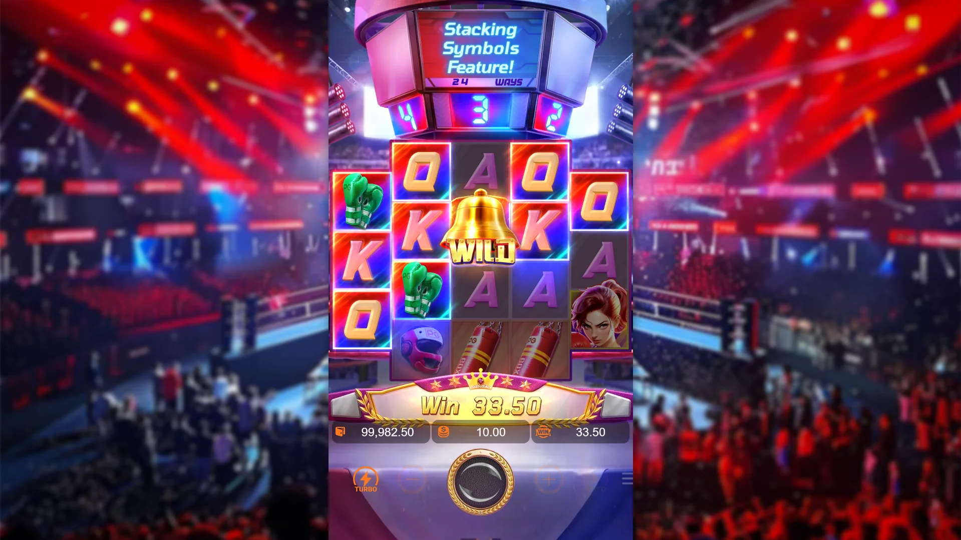 Make 3 or more consecutive combinations to activate the Stacking Symbols feature, where middle reels can build up ways