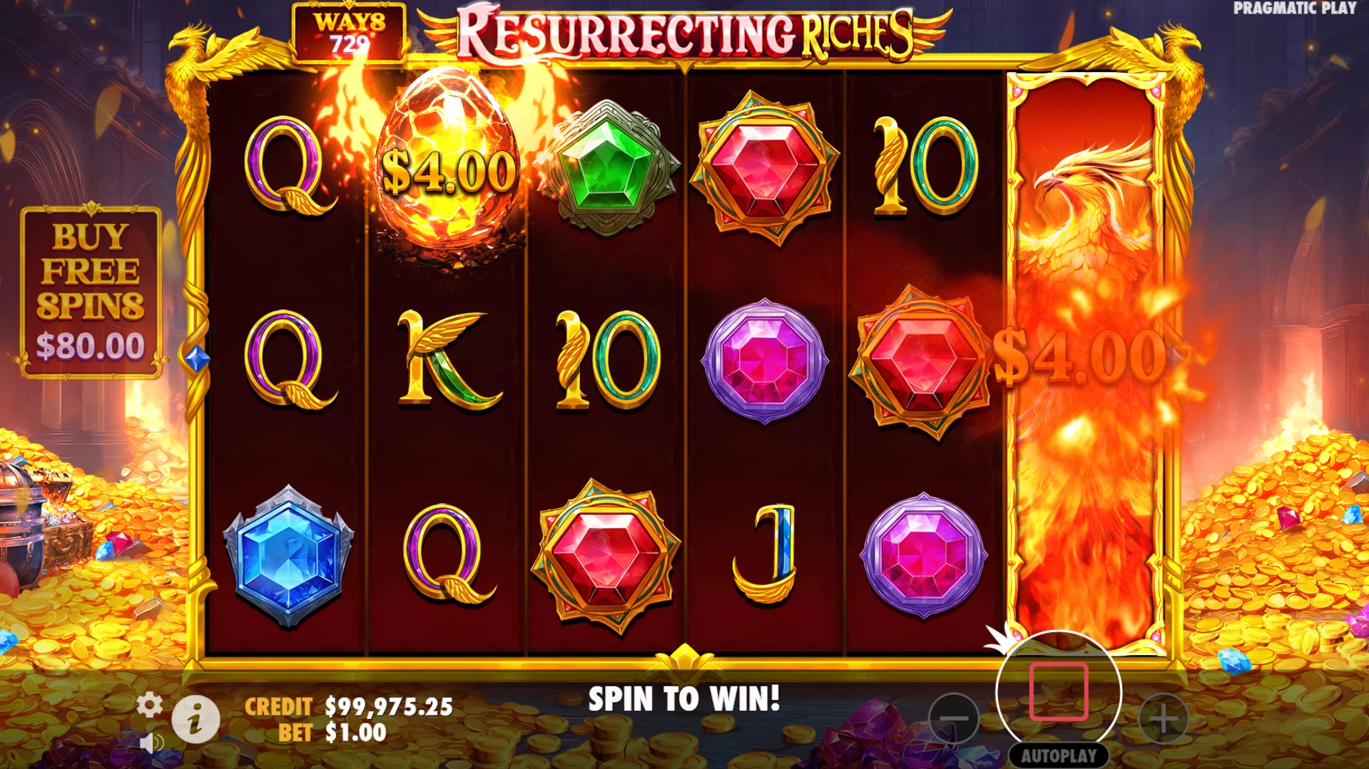 Land Money symbols alongside a Collect symbol to win instant awards