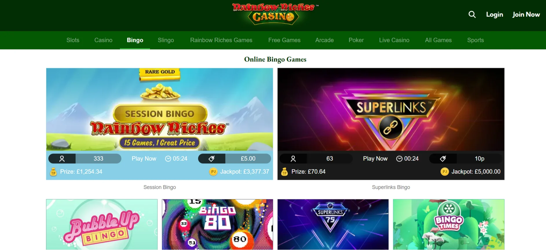 Rainbow Riches Bingo Selection