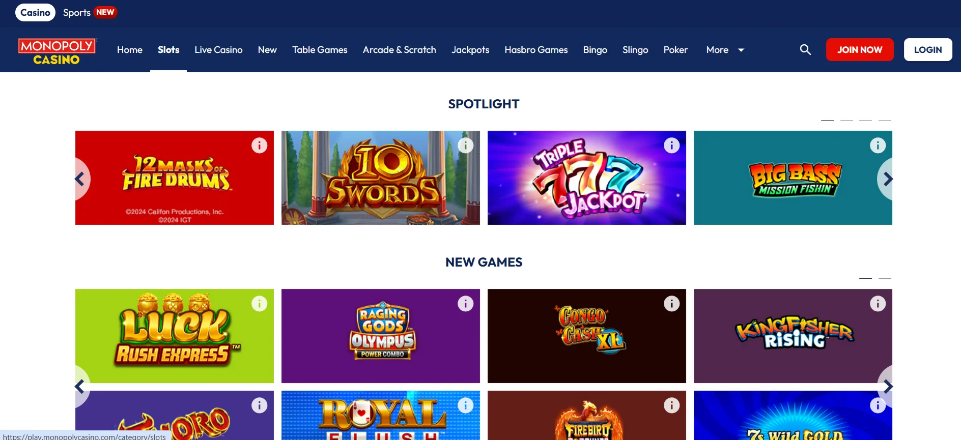 Monopoly Casino Slots Page