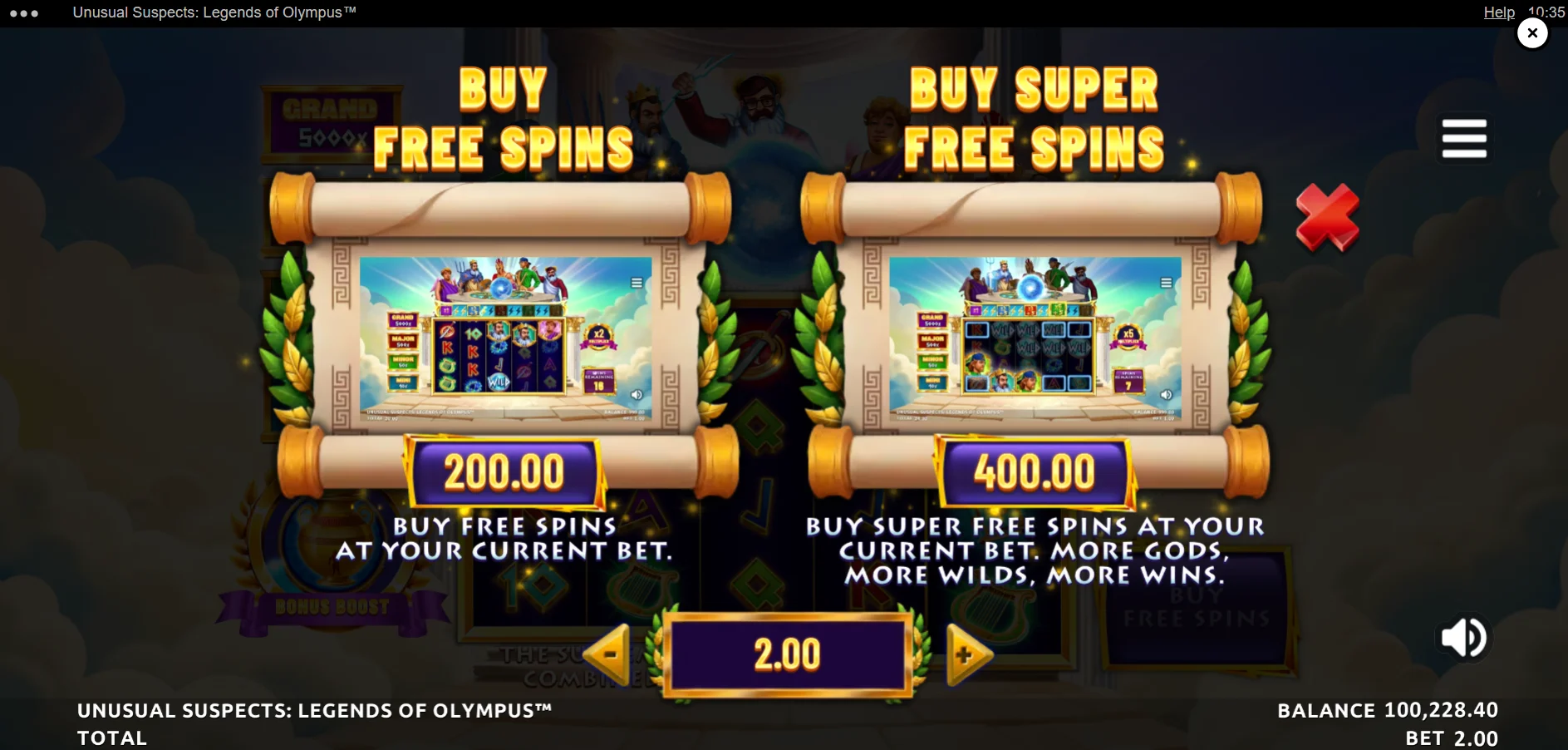 Unusual Suspects Legends of Olympus Bonus Buy