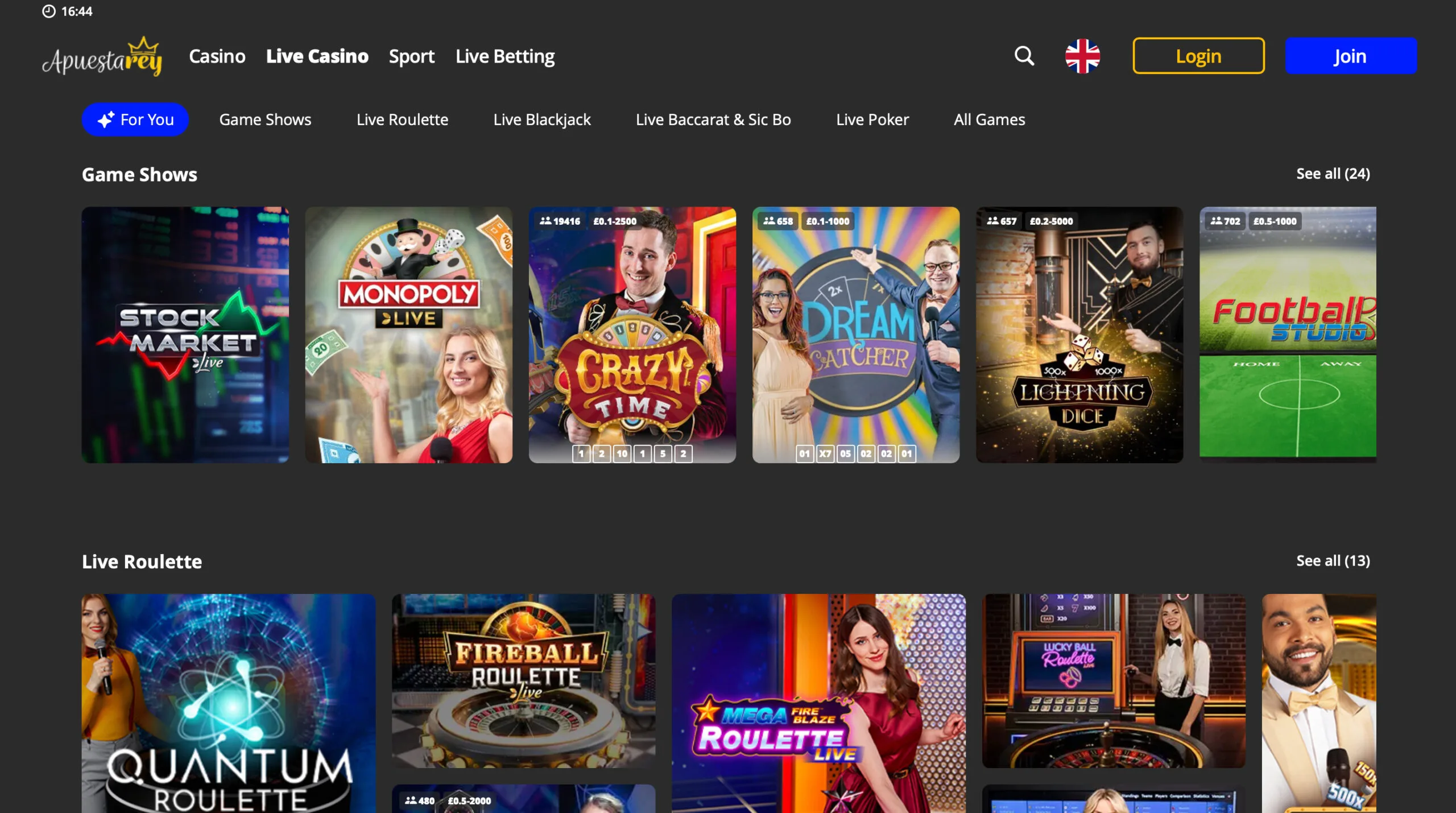 Apuestarey Live Casino