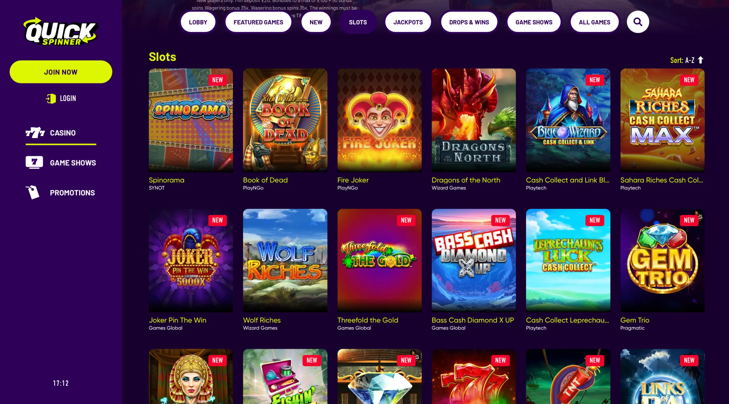 Quickspinner Slot Selection