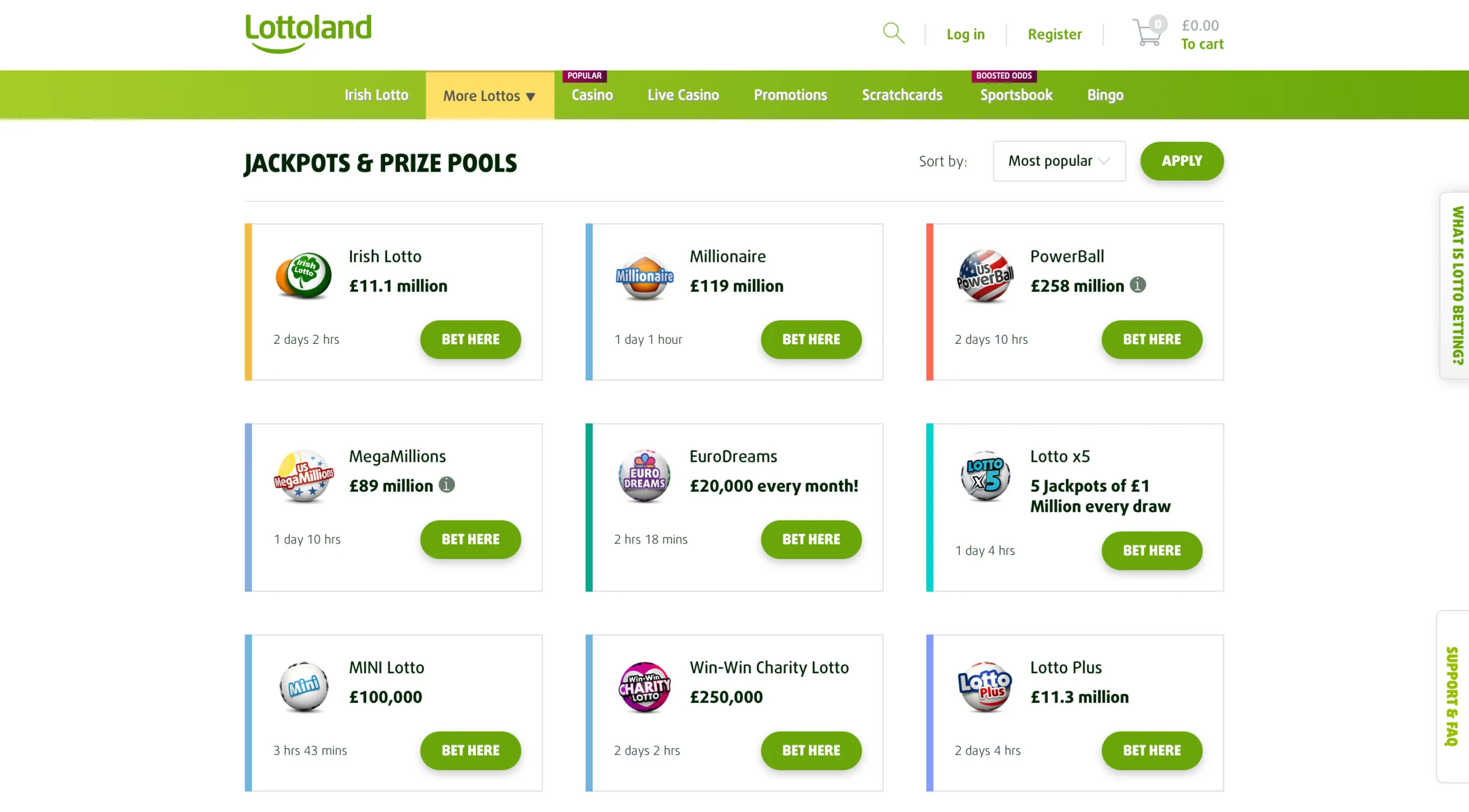 Lottoland Lottery Selection