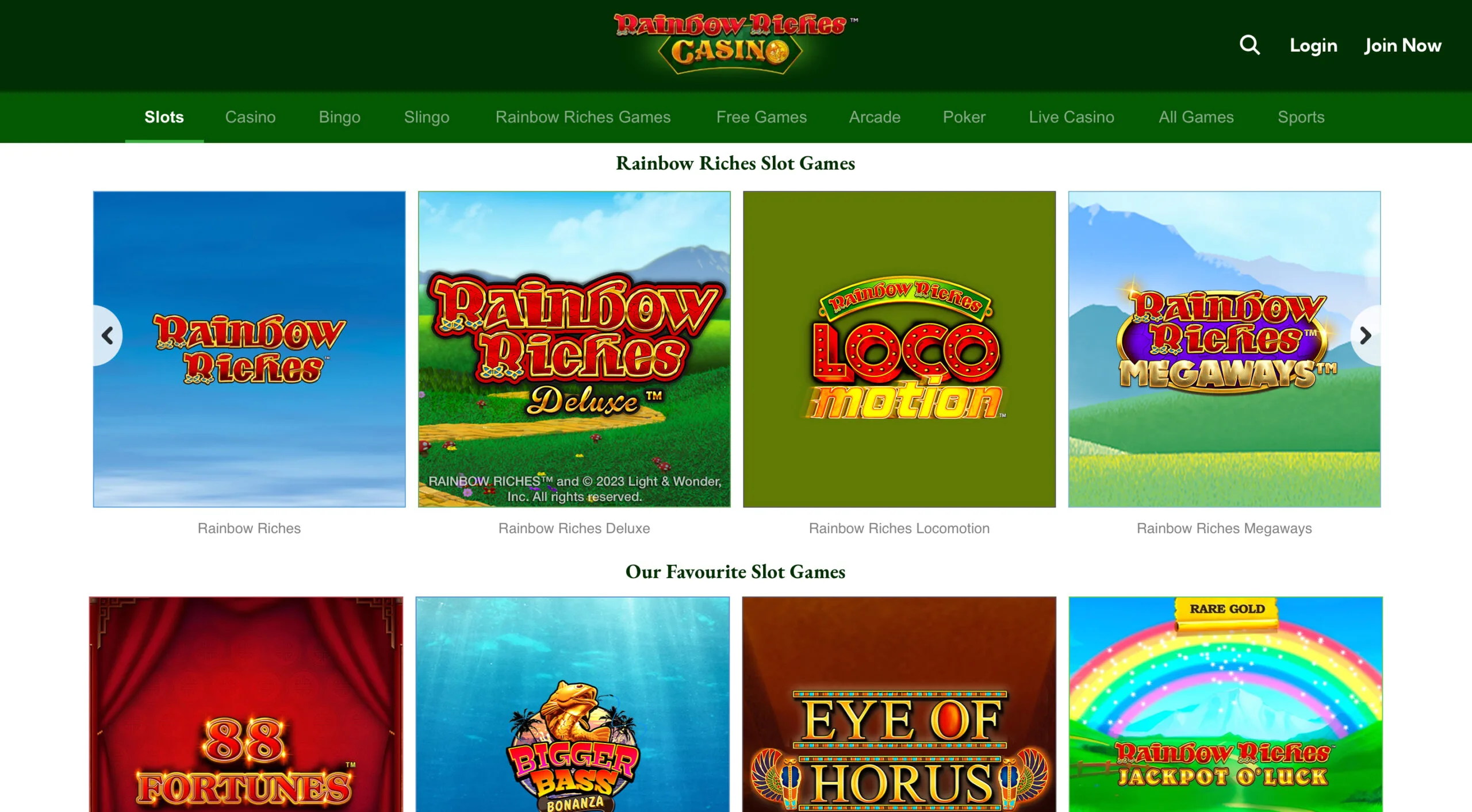 Rainbow Riches Casino Slot Selection